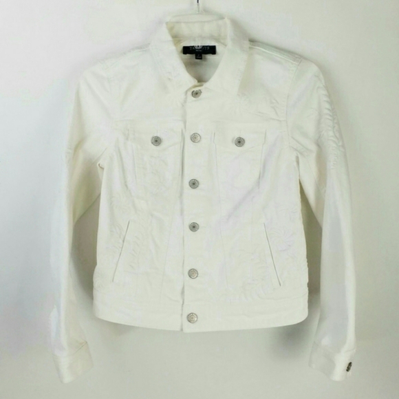 Talbots Button Front Long Sleeve Denim Jacket Women White Embroidered 0-2 Petite - Picture 15 of 16